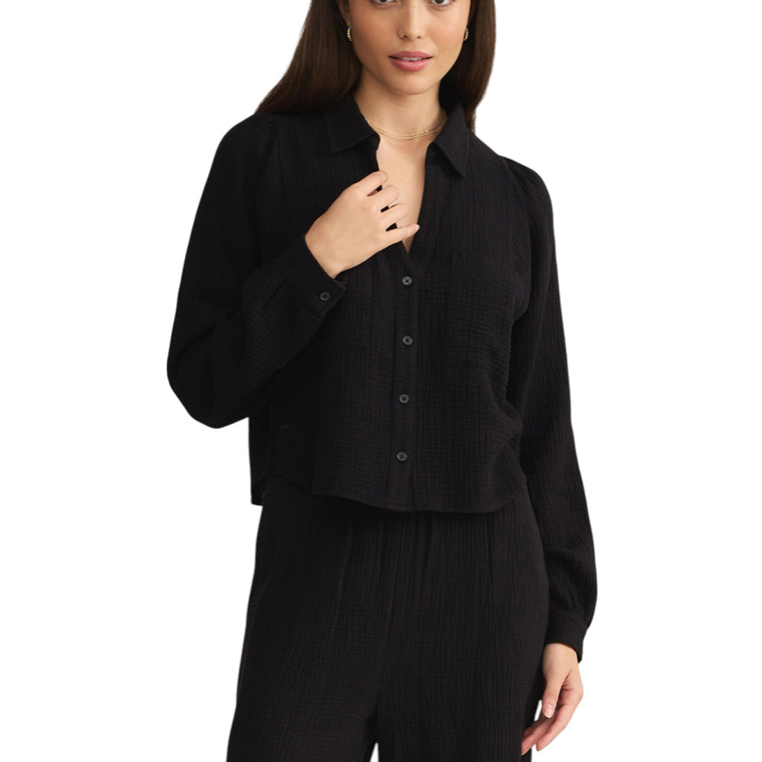 Z Supply Campo Button Up Gauze Top - Black