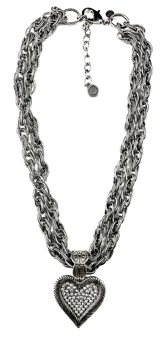 Lost and Found Costume Jewelry - Pave Heart Pendant Necklace 