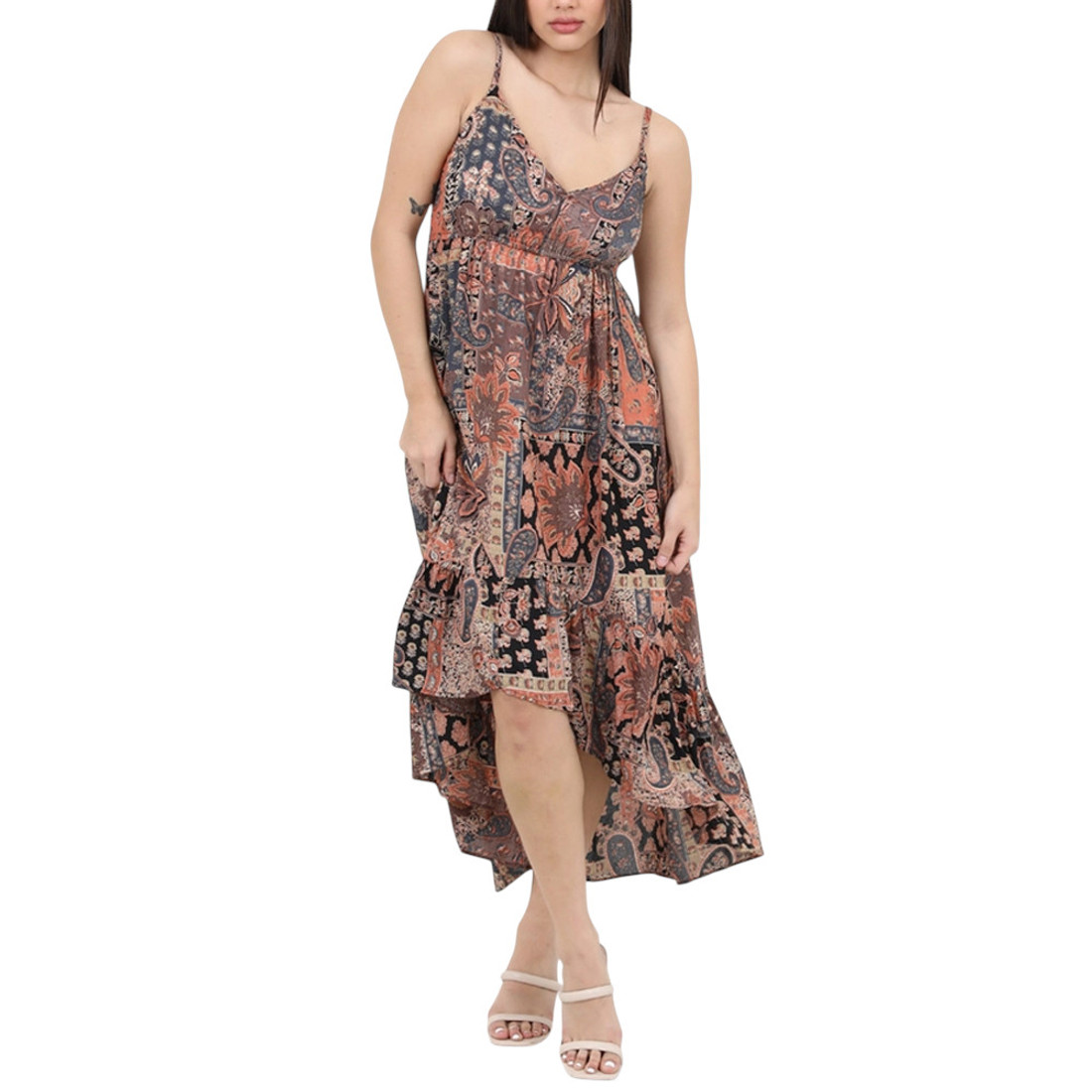 Nostalgia Clothes - Hi-Low Hem Maxi Dress - Paisley Print 