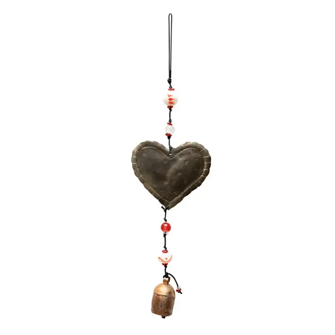  Rustic Boho Wall & Garden Décor Handcrafted Simple Heart Hanging with Beads & Bell