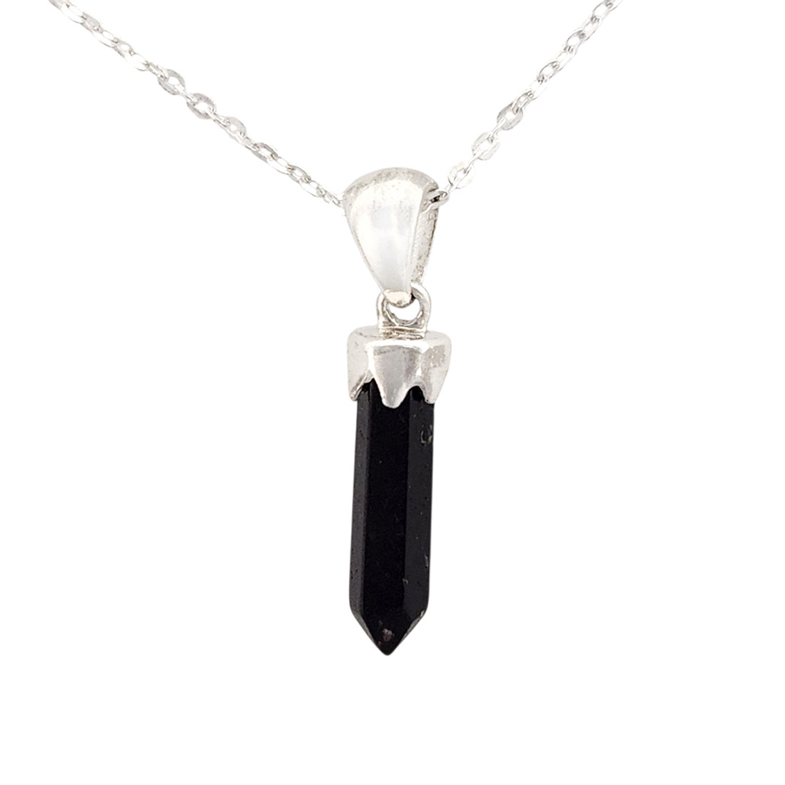 Black Onyx point pendant on a 16-18" chain.  Black Onyx point pendant on a 16-18" chain.