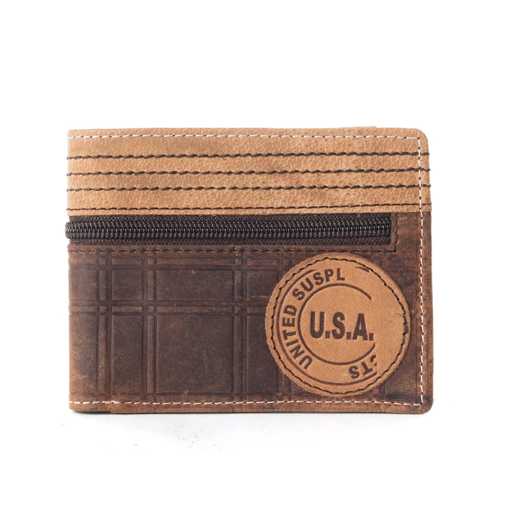 Logan's men's leather wallet by Myra.  