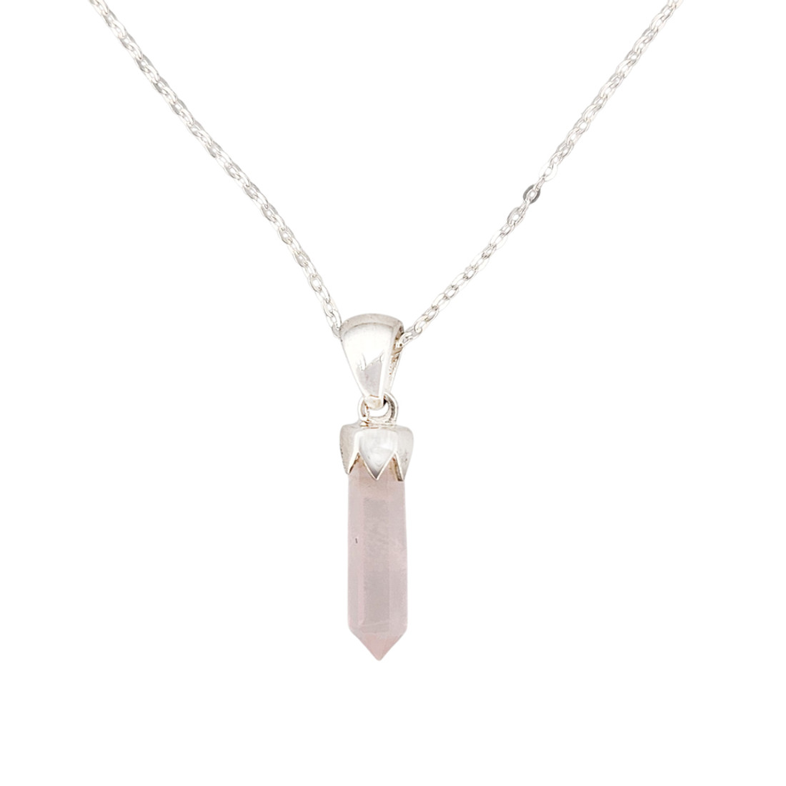 Rose quartz crystal point sterling silver necklace.  Rose quartz crystal point sterling silver necklace.