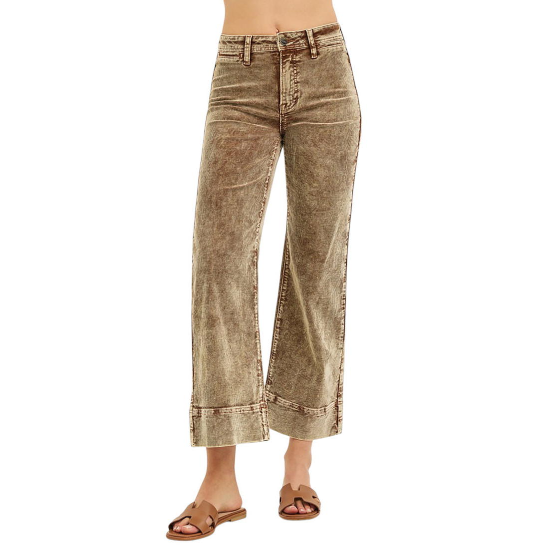 Risen Jeans -  High Rise Crop Straight Corduroy Pants - Mocha 