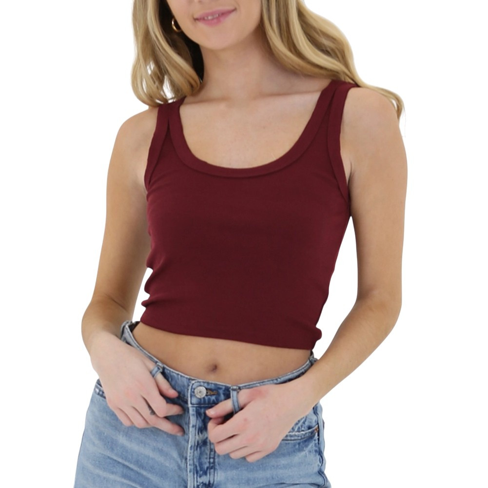 Angie Clothes - Rib Crop Tank Top - Maroon 