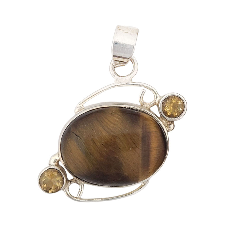 Tigers Eye and Citrine sterling silver pendant. 