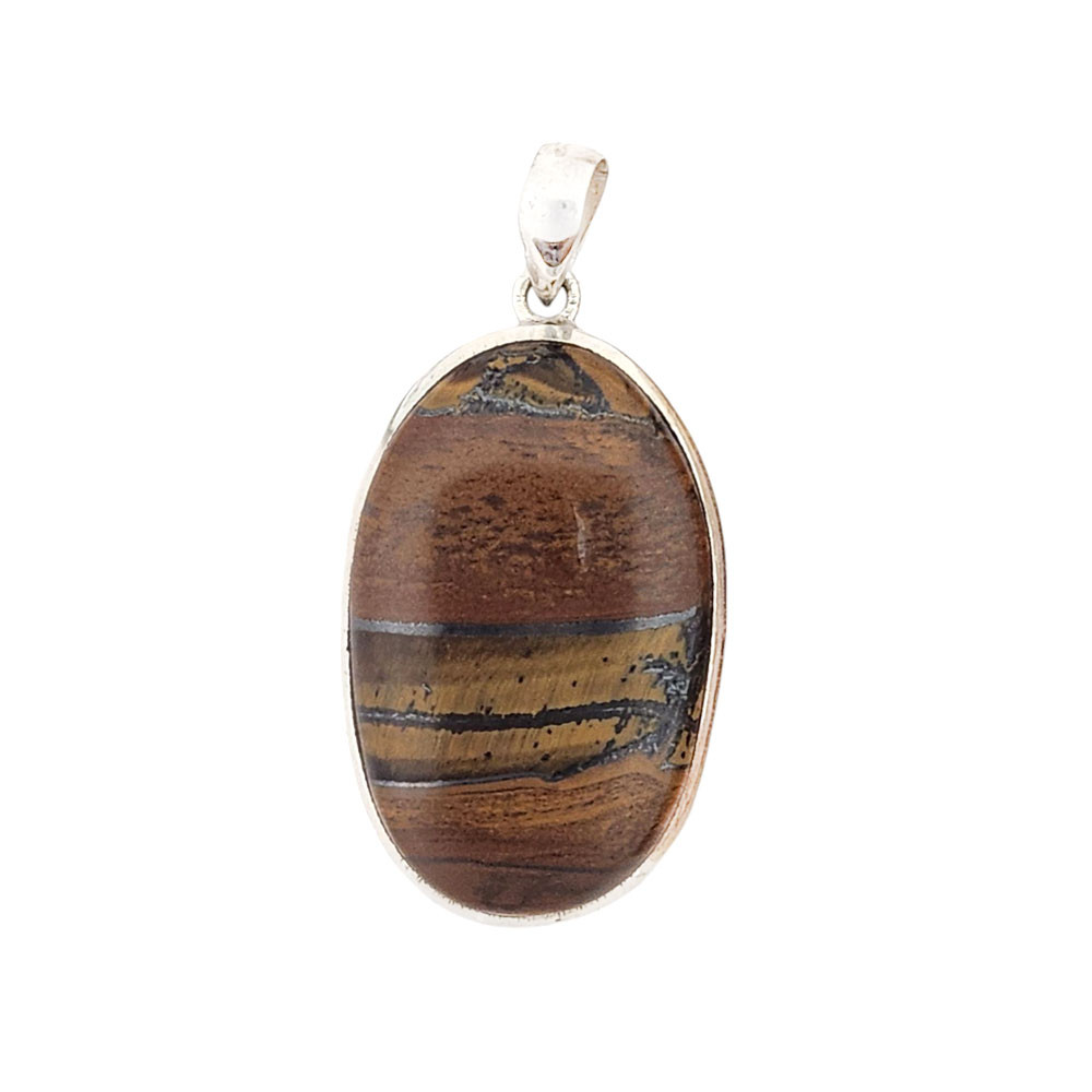 Large oval Tiger's Eye sterling silver pendant. 