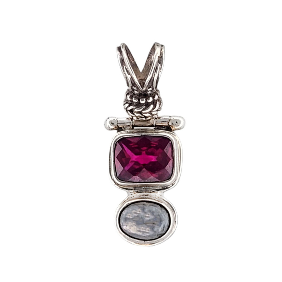 Moonstone and Rose Corrumdum sterling silver pendant from Bali.