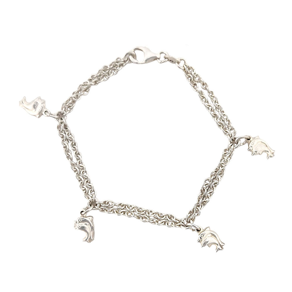 Sterling silver dolphin charm bracelet. 