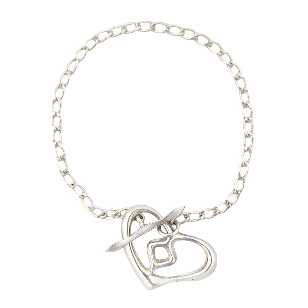 Sterling silver heart toggle bracelet. 