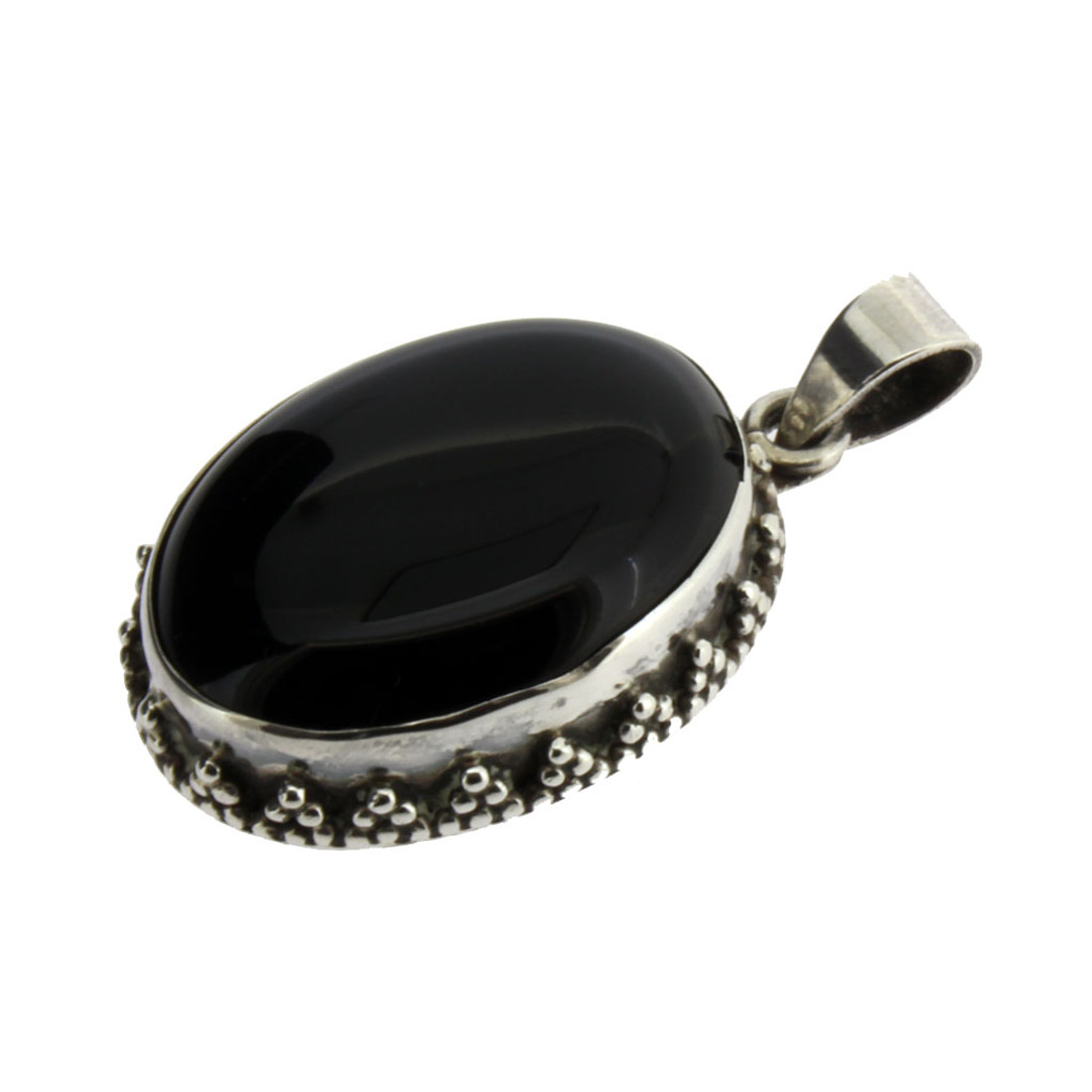 Oval Black Onyx Pendant Sterling Silver Jewelry