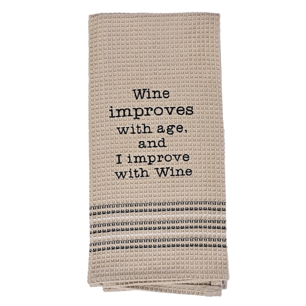 Waffle Weave Kitchen Dishtowel - I IMPROVE WITH WINE
