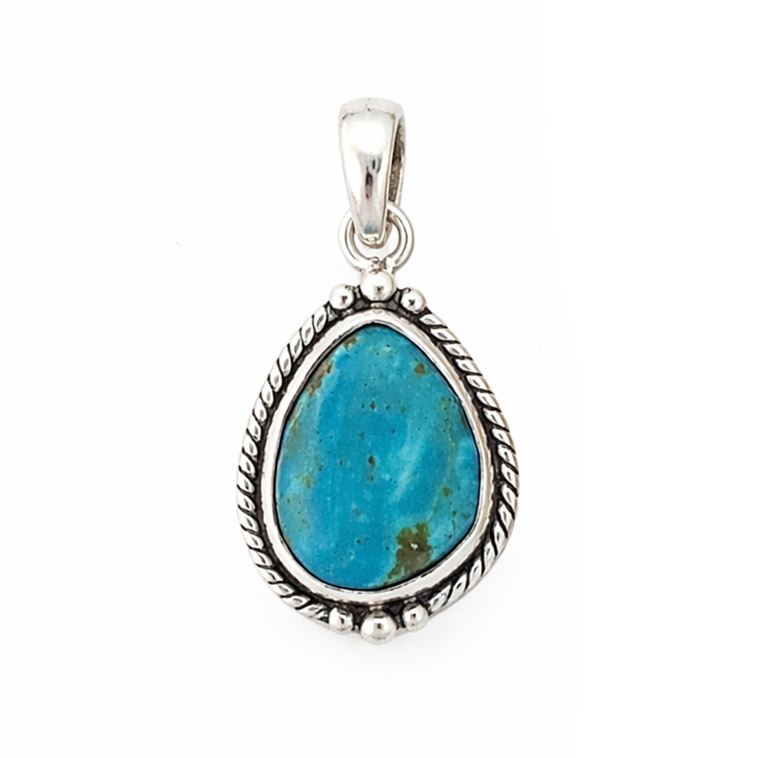 Blue Turquoise teardrop-shaped sterling silver pendant. 
