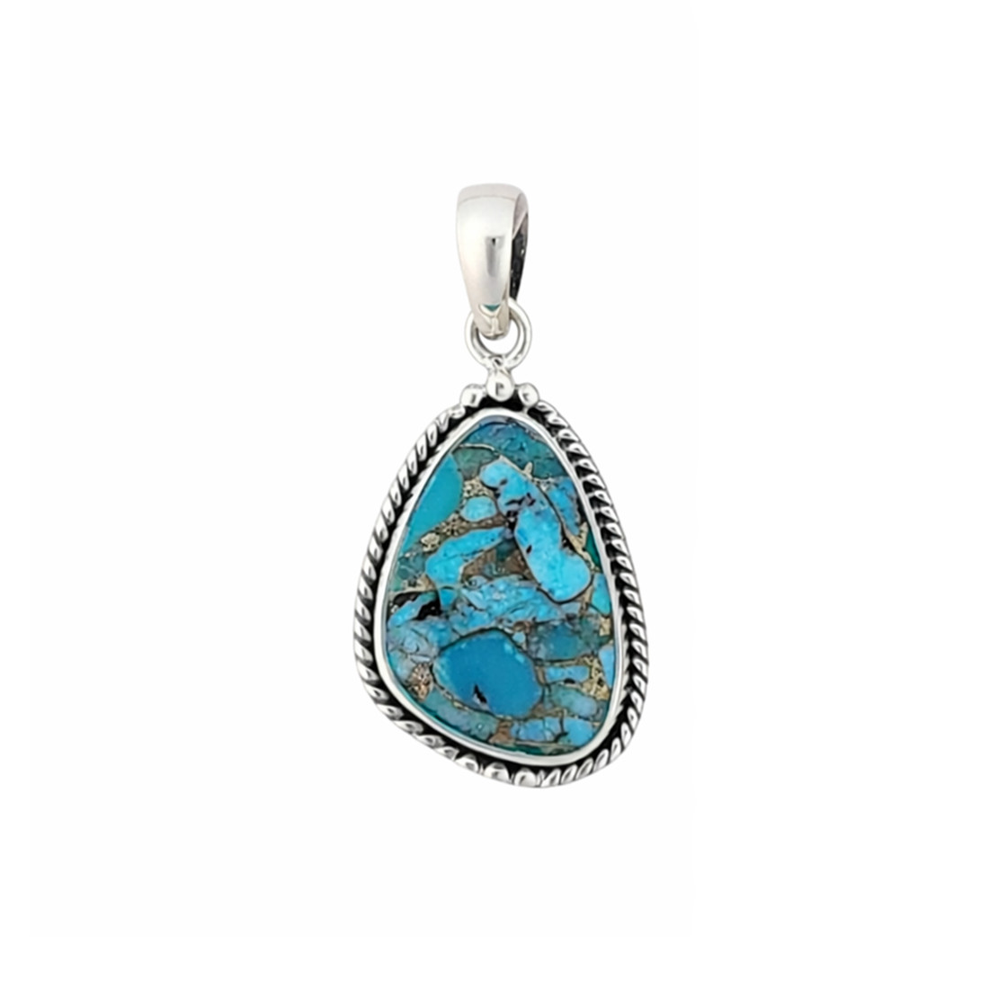 Blue Turquoise and Copper sterling silver pendant. 