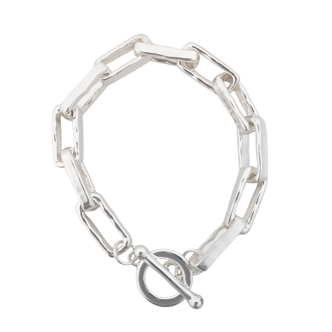 Silver plated chunky paperclip chain toggle bracelet. 