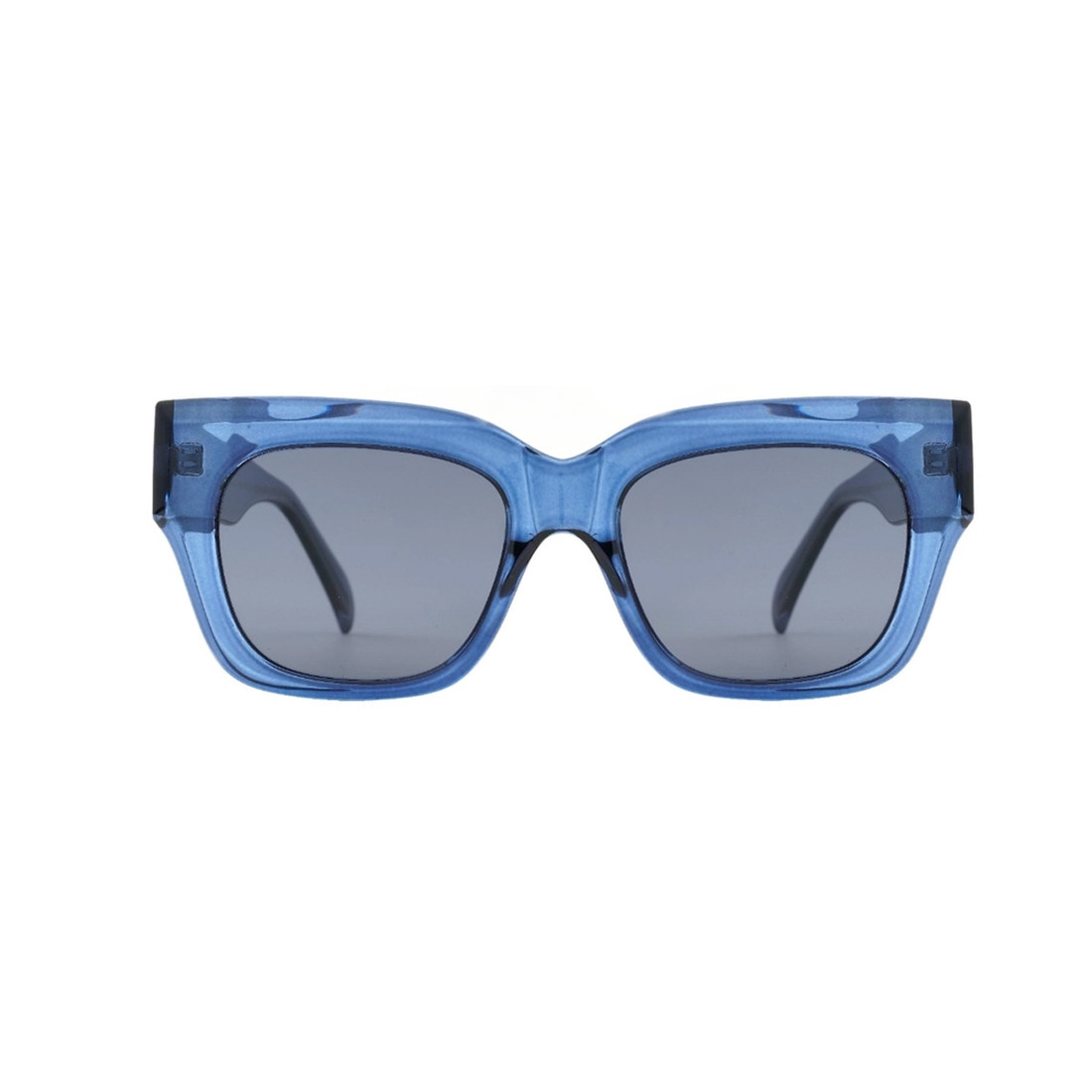 Celia transparent blue polarized sunglasses front view. 