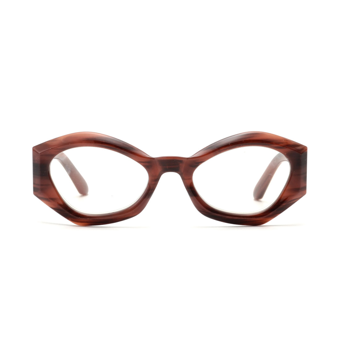 Geometric cat eye blue light blocking reader glasses. 