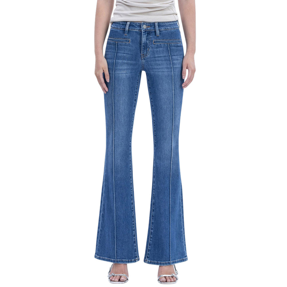 Flying Monkey - Mid Rise Welt Pocket Pin Tuck Flare Jeans 