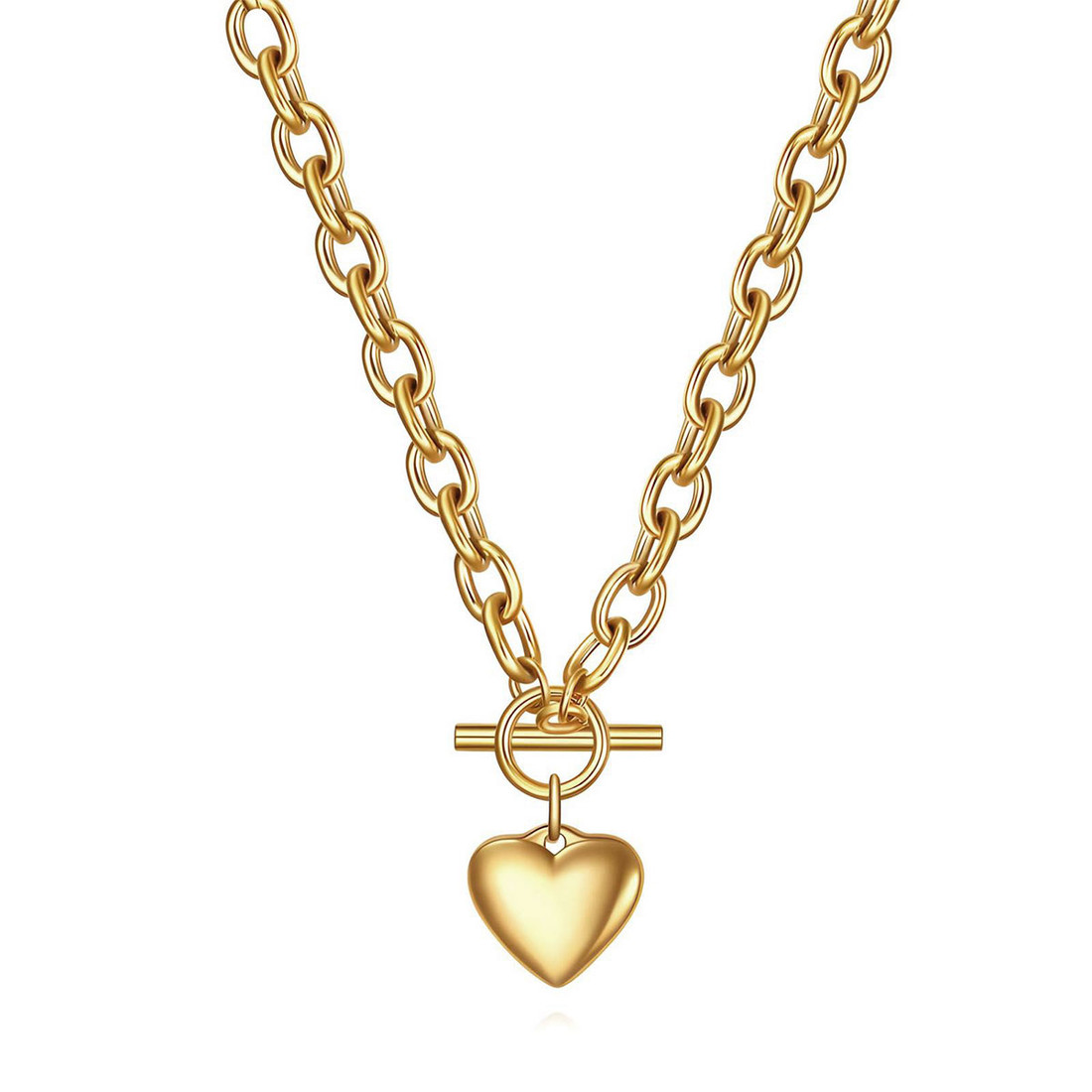 18K gold-plated heart necklace with toggle. 