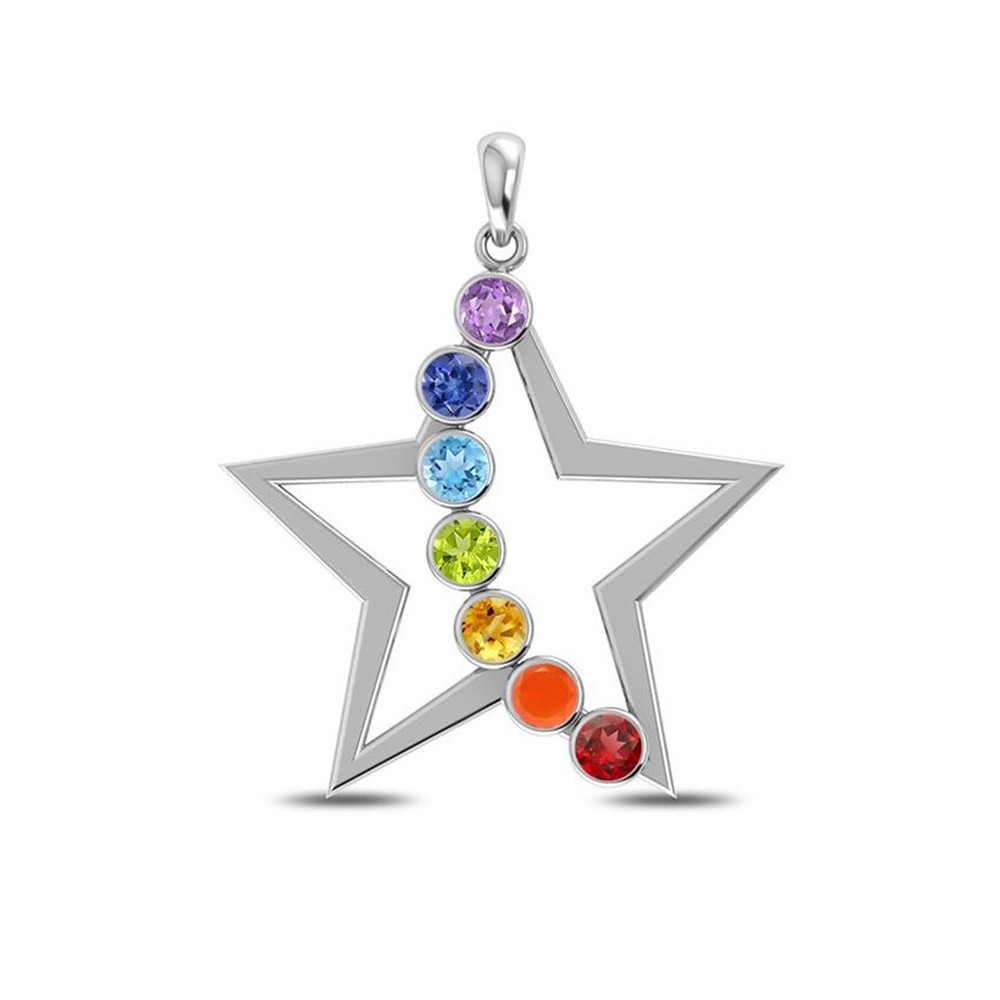Sterling silver star with Chakra semi-precious stone pendant.  