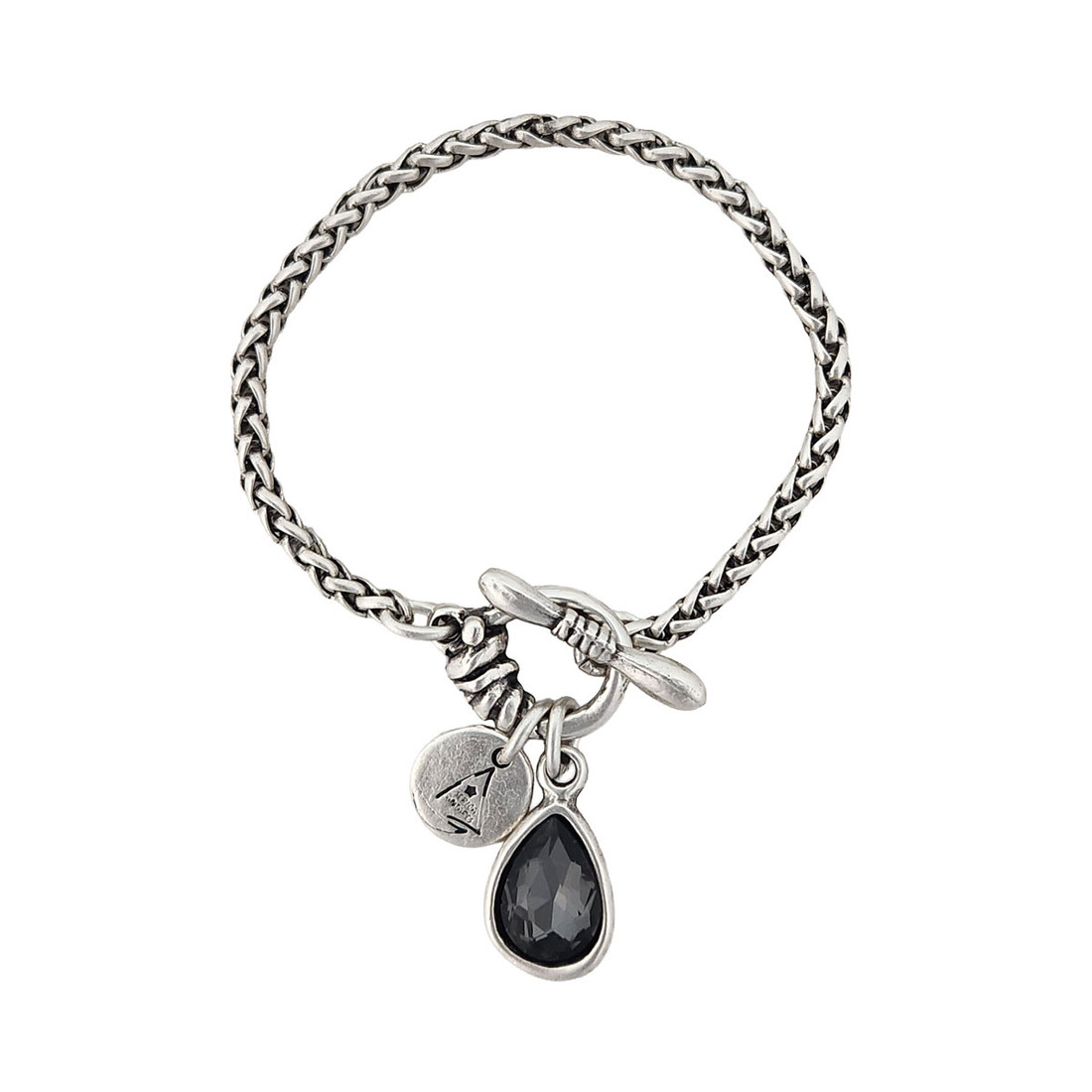 Teardrop gray Swarovski crystal silver-plated toggle bracelet. 
