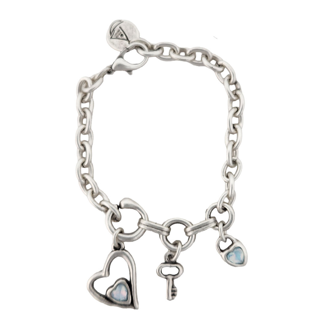 Heart and key charm bracelet with Swarovski crystals. 