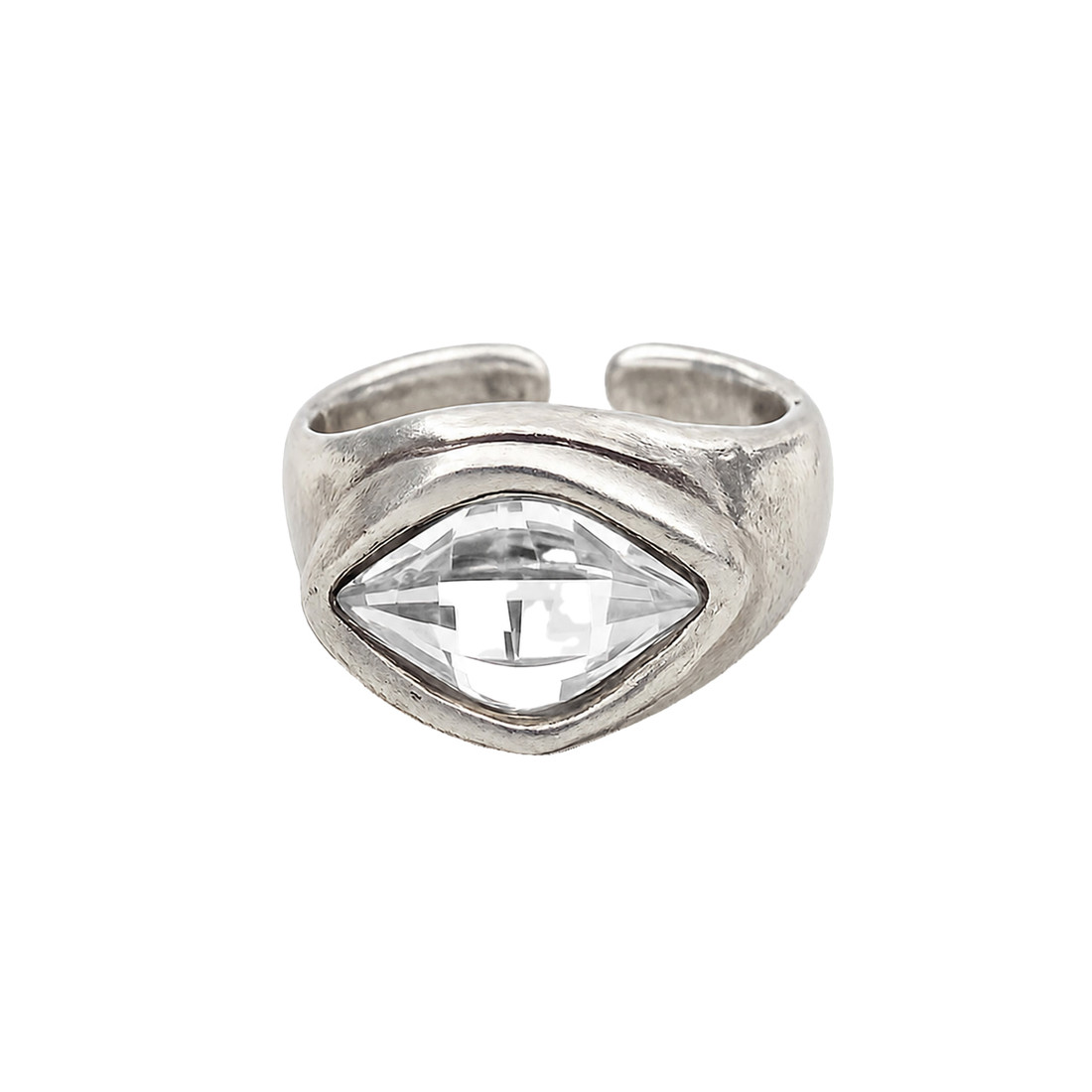 Clear crystal silver-plated adjustable ring. 