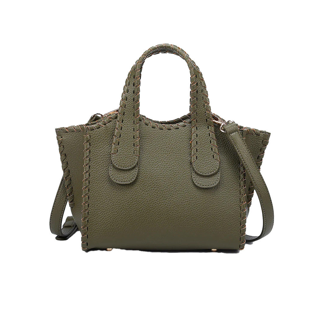 Marla olive whipstitch satchel purse.  