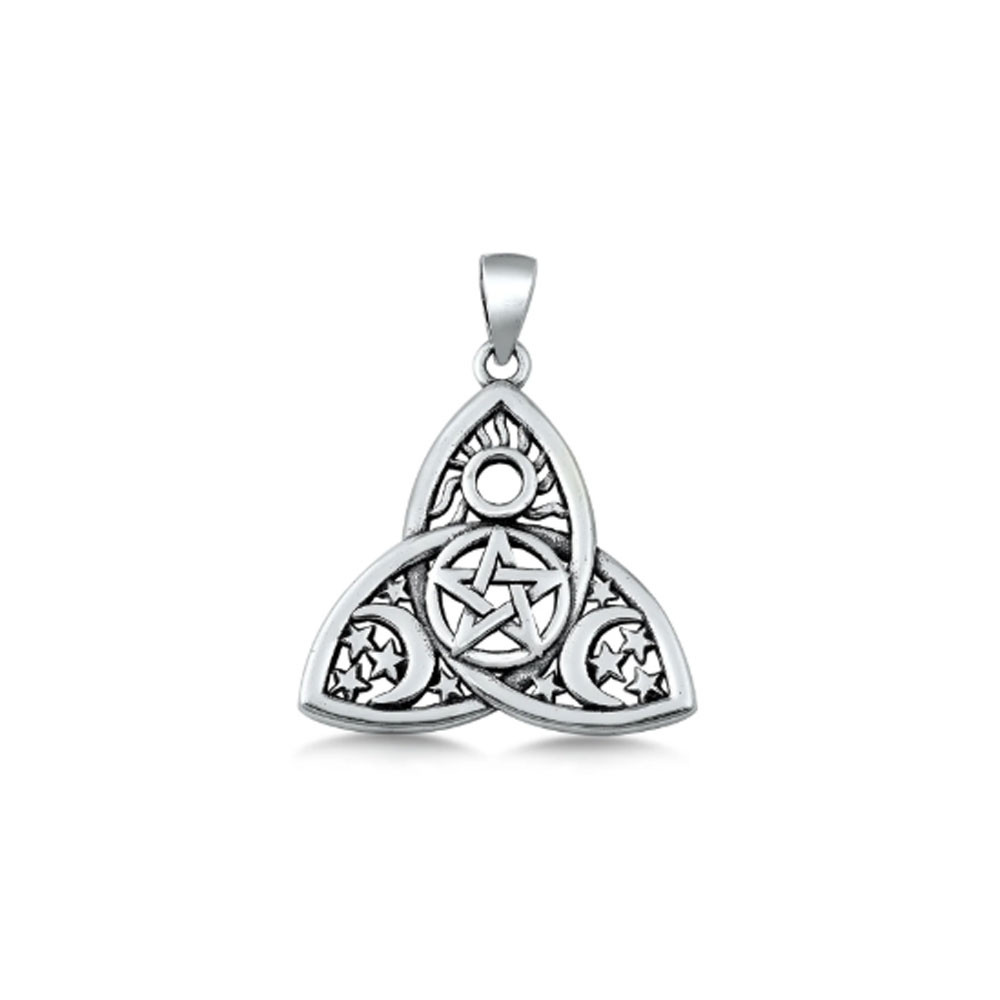 Sterling silver triple moon pentacle triquetra pendant. 
