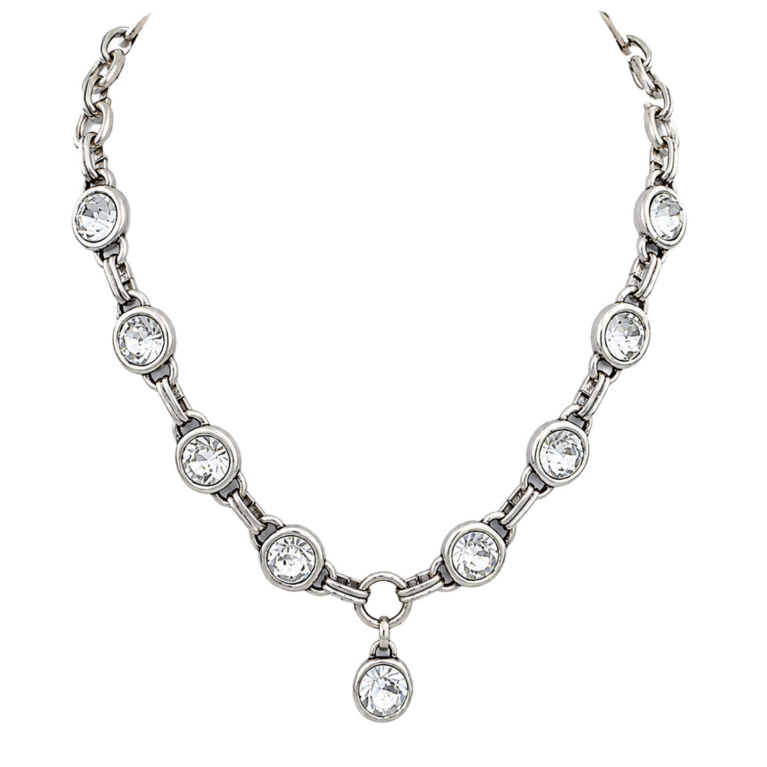 Round clear crystal silver-plated necklace.