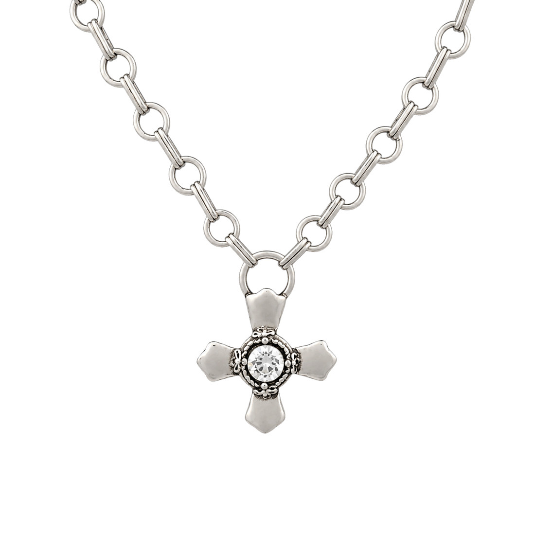 Iron cross clear Swarovski crystal silver-plated necklace. 