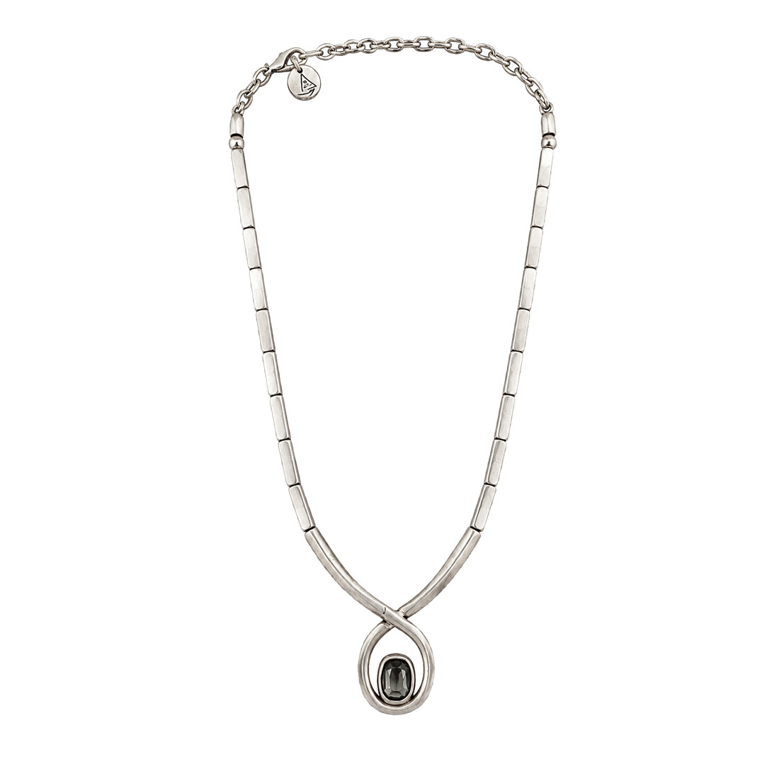 Gray tone crystal necklace with lobster claw. 