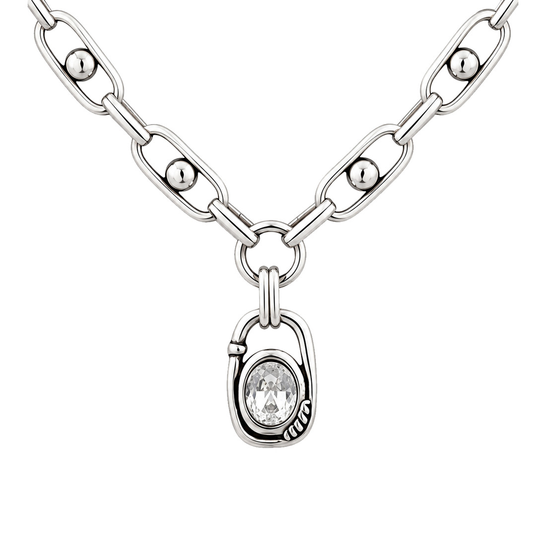 Clear crystal chain link necklace. 