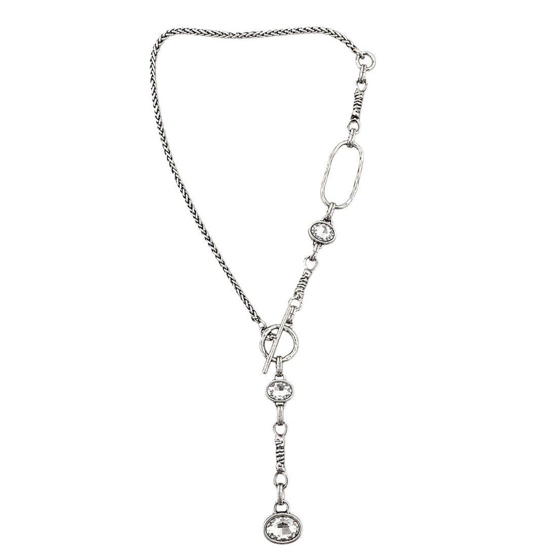 Clear crystal silver-plated Y necklace.
