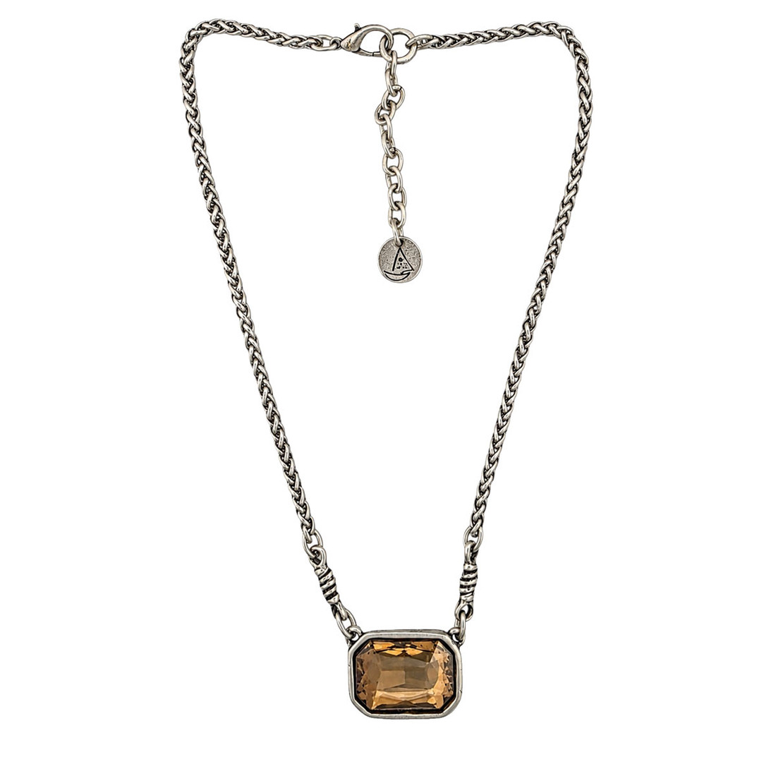 Yellow champagne large rectangle crystal chain necklace. 