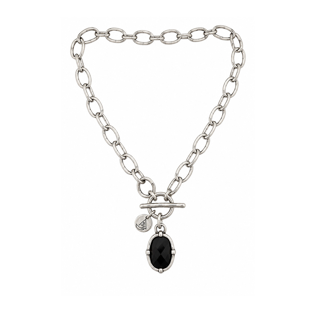 Black crystal silver-plated toggle necklace. 