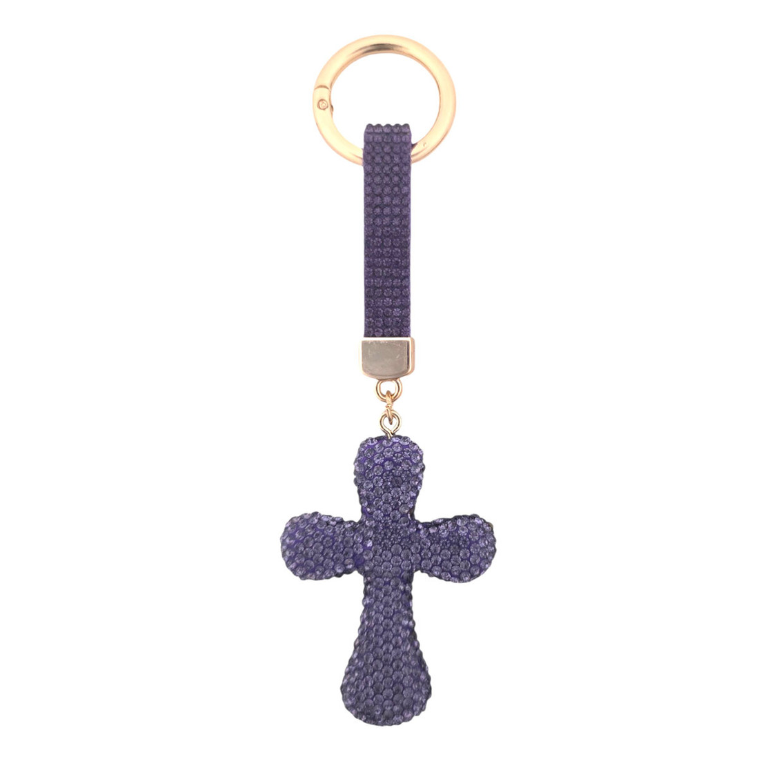 Purple rhinestone cross keychain. 