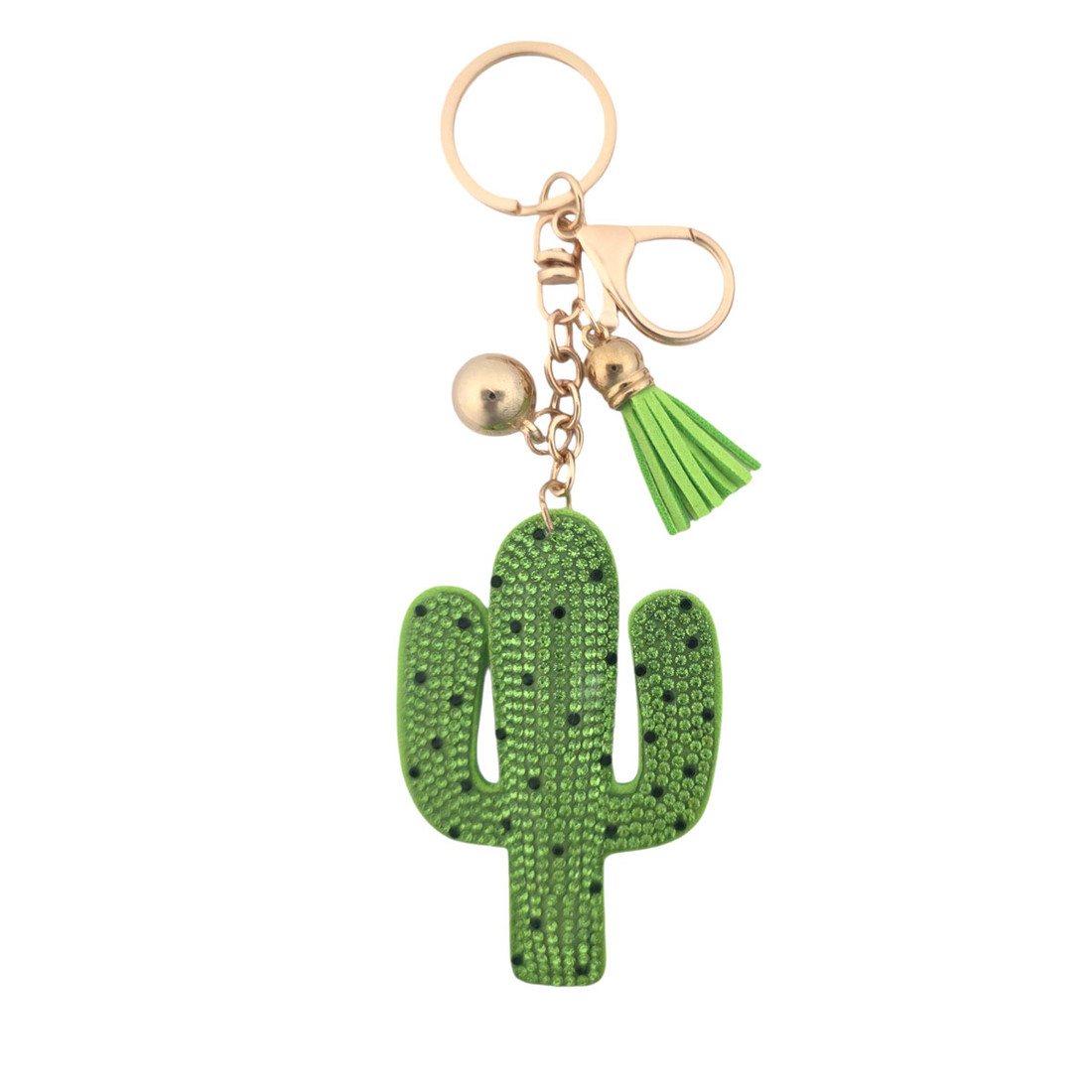 Green cactus rhinestone keychain. 