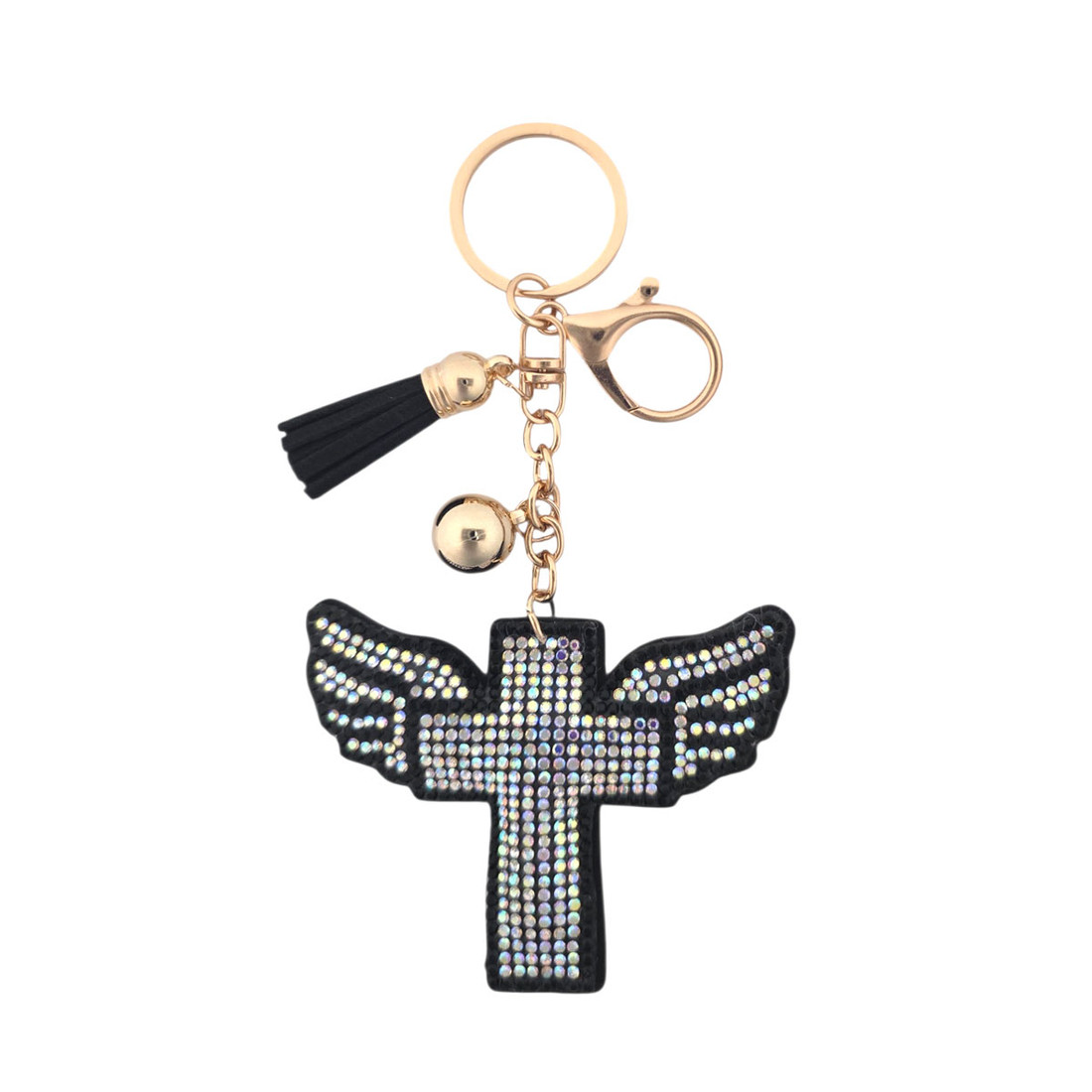 Rhinestone winged cross keychain. 