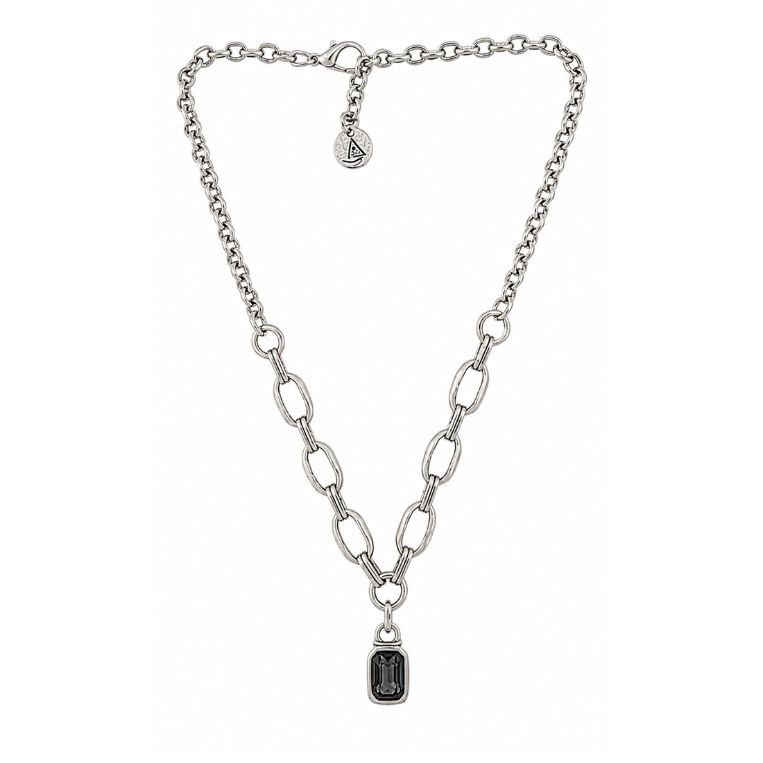 Gray Swarovski crystal chain necklace full necklace view. 