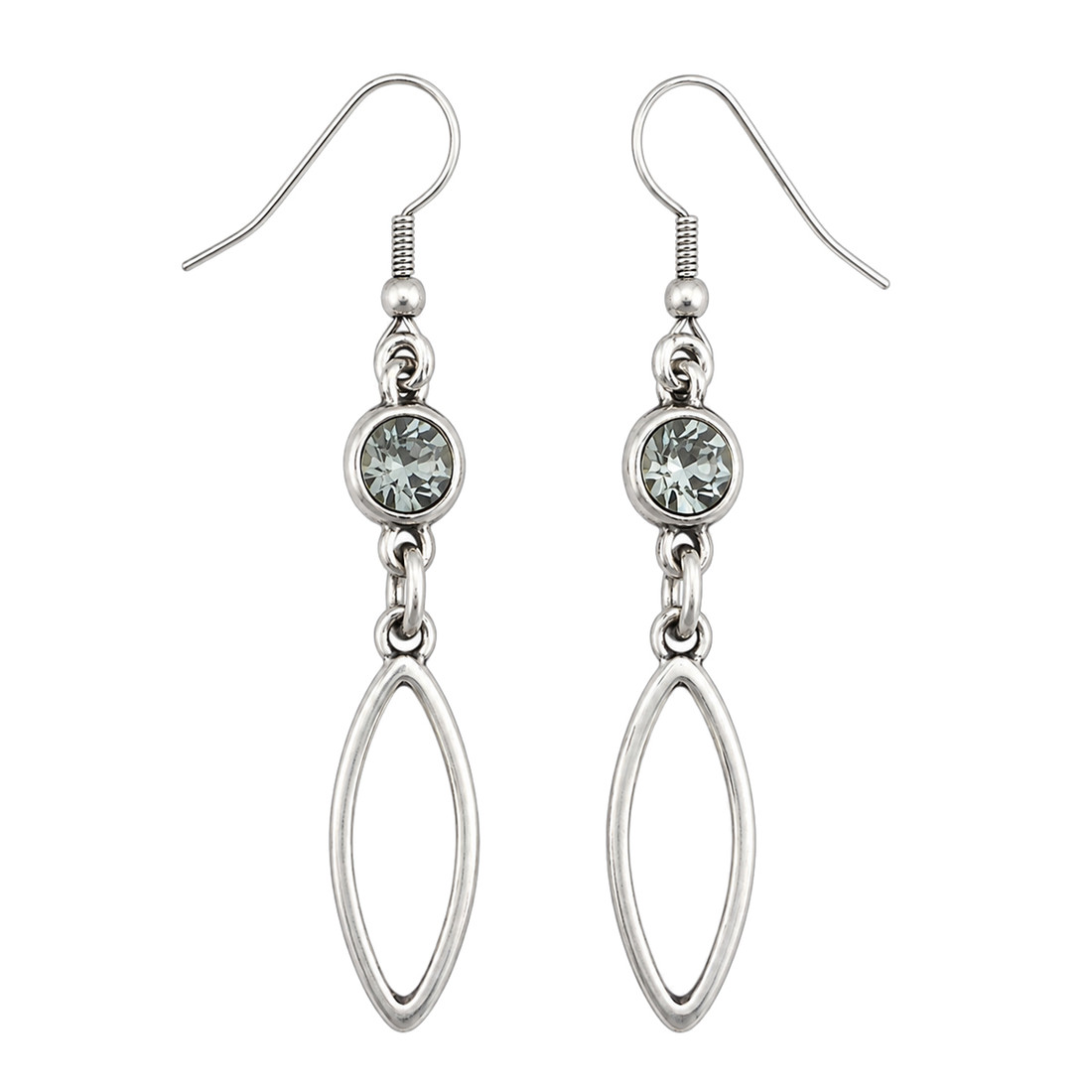 Gray crystal long open marquise dangle earrings. 