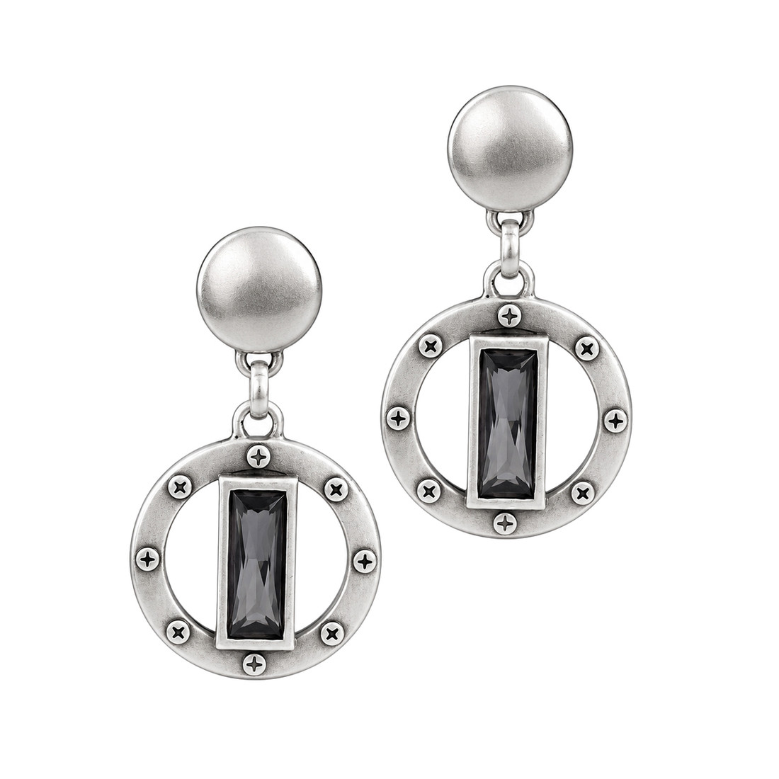 Gray crystal dangle post earrings. 