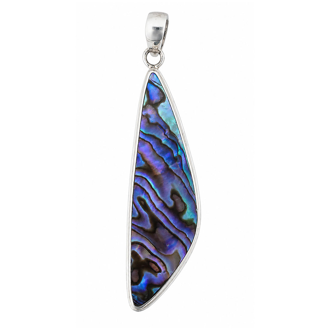 Paua shell long triangle sterling silver pendant. 