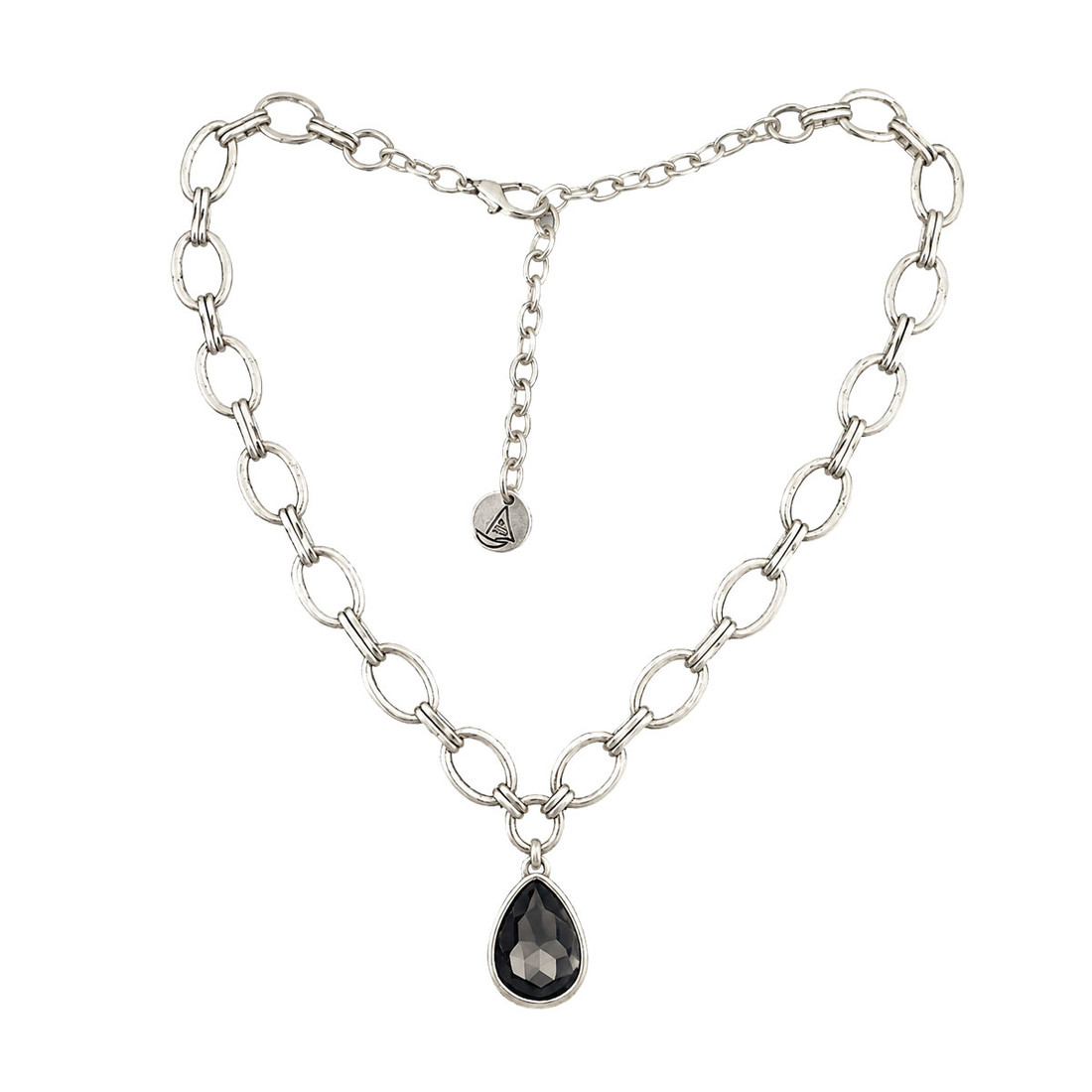 Gray teardrop adjustable chain necklace. 