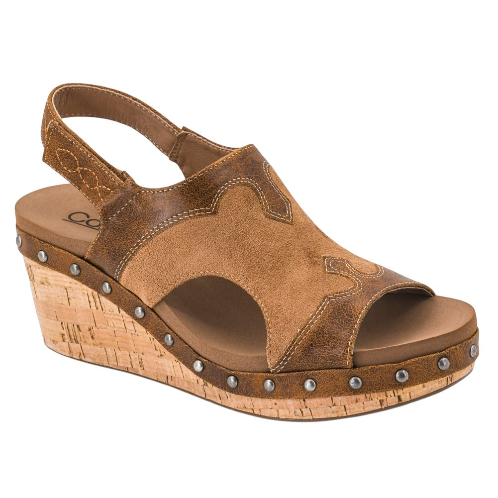 Corkys Footwear Wedge Sandals - HEY STRANGER - Saddle - Two Tone Brown