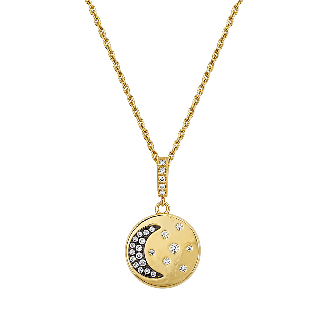 Gold-plated moon disc necklace 16-20" adjustable length close-up picture. 