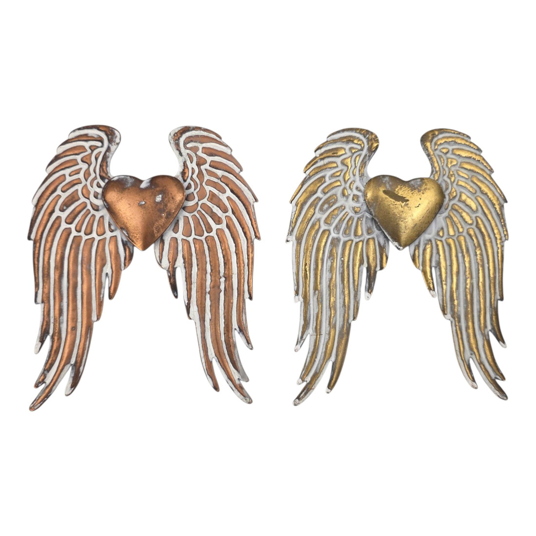 Bronze and Copper heart with wings wall hangings. 