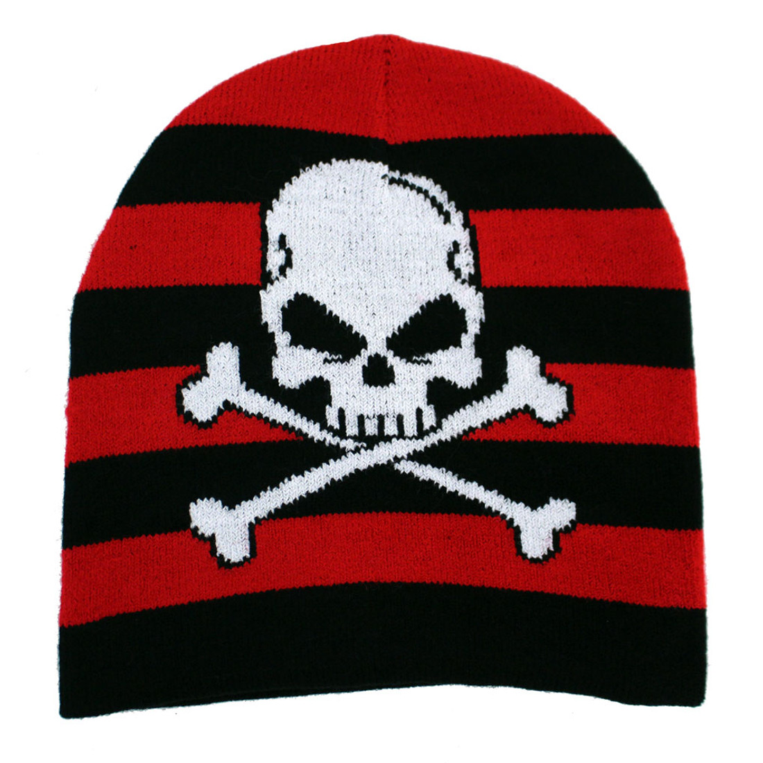 Skull & Crossbones Black Red Striped Beanie Knit Hat Purple Leopard