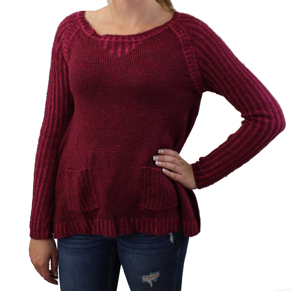 WOMEN'S BURGUNDY PULLOVER SWEATER PURPLE LEOPARD BOUTIQUE