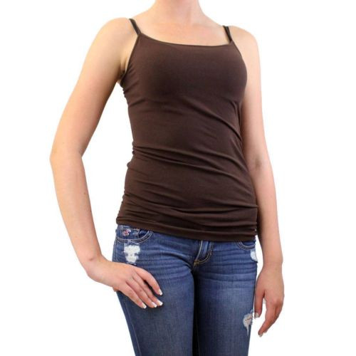 Nikibiki Women's Dark Brown Long Seamless Camisole Tank Top Stretchy Tunic Shirt